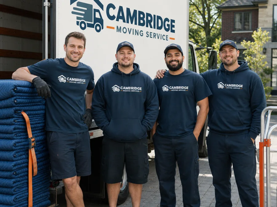 Cambridge moving crew beside a clean moving truck with moving blankets and dollies ready for a job